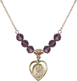 18" Hamilton Gold Plated Necklace with 4mm Amethyst Crystal Beads featuring a 14kt Gold Filled Saint Christopher Medal.