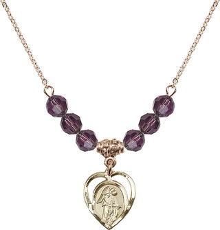 18" Hamilton Gold Plated Necklace with 4mm Amethyst Crystal Beads featuring a 14kt Gold Filled Guardian Angel Medal.