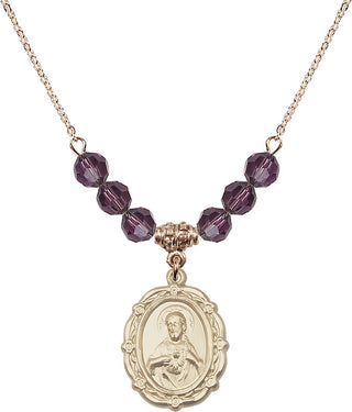 18" Hamilton Gold Plated Necklace with 4mm Amethyst Crystal Beads featuring a 14kt Gold Filled Scapular Medal.