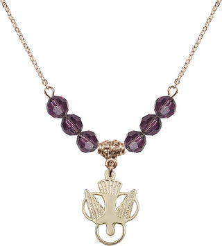 18" Hamilton Gold Plated Necklace with 4mm Amethyst Crystal Beads featuring a 14kt Gold Filled Holy Spirit Medal.