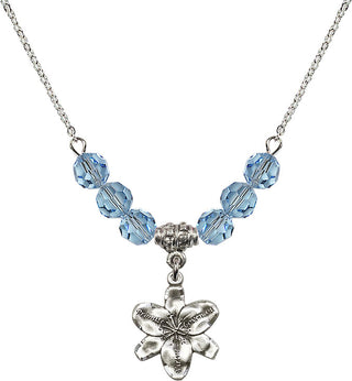 18" Rhodium Plated Necklace with 4mm Aqua Crystal Beads featuring a Sterling Silver Chastity Medal.