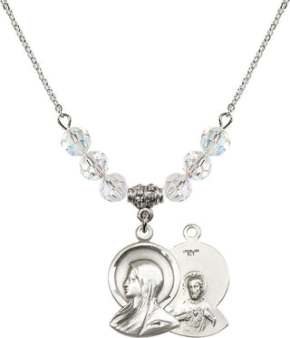 18" Rhodium Plated Necklace with 4mm Crystal Beads featuring a Sterling Silver Madonna Medal.