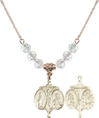 18" Hamilton Gold Plated Necklace with 4mm Crystal Beads featuring a 14kt Gold Filled Novena Medal.