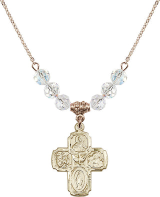 18" Hamilton Gold Plated Necklace with 4mm Crystal Beads featuring a 14kt Gold Filled 5-Way Medal.