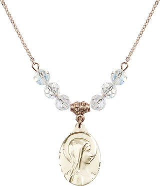 18" Hamilton Gold Plated Necklace with 4mm Crystal Beads featuring a 14kt Gold Filled Sorrowful Mother Medal.