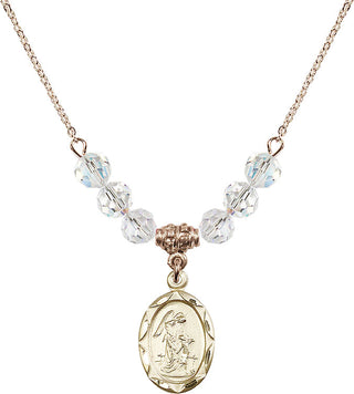 18" Hamilton Gold Plated Necklace with 4mm Crystal Beads featuring a 14kt Gold Filled Guardian Angel Medal. Engraved Catholic Saint Jewelry