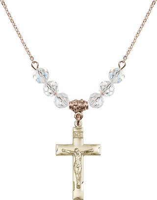 18" Hamilton Gold Plated Necklace with 4mm Crystal Beads featuring a 14kt Gold Filled Crucifix Medal.