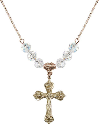 18" Hamilton Gold Plated Necklace with 4mm Crystal Beads featuring a 14kt Gold Filled Crucifix Medal.