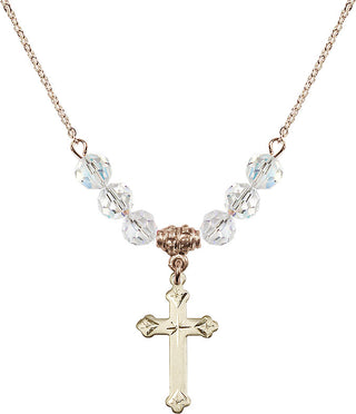18" Hamilton Gold Plated Necklace with 4mm Crystal Beads featuring a 14kt Gold Filled Cross Medal.