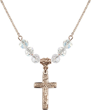 18" Hamilton Gold Plated Necklace with 4mm Crystal Beads featuring a 14kt Gold Filled Crucifix Medal.