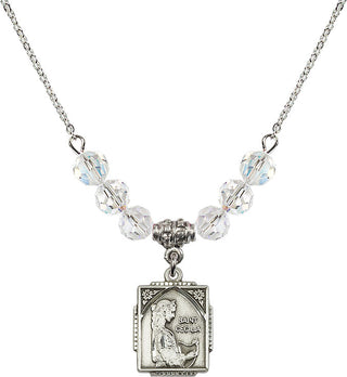 18" Rhodium Plated Necklace with 4mm Crystal Beads featuring a Sterling Silver Saint Cecilia Medal. Engraved Catholic Saint Jewelry