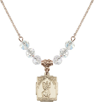 18" Hamilton Gold Plated Necklace with 4mm Crystal Beads featuring a 14kt Gold Filled Saint Christopher Medal. Engraved Catholic Saint Jewelry