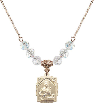 18" Hamilton Gold Plated Necklace with 4mm Crystal Beads featuring a 14kt Gold Filled Saint Gerard Medal. Engraved Catholic Saint Jewelry