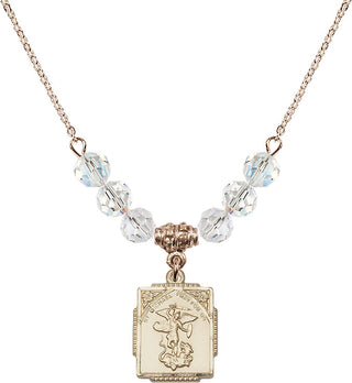 18" Hamilton Gold Plated Necklace with 4mm Crystal Beads featuring a 14kt Gold Filled Saint Michael the Archangel Medal. Engraved Catholic Saint Jewelry