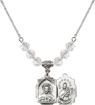 18" Rhodium Plated Necklace with 4mm Crystal Beads featuring a Sterling Silver Scapular Medal.