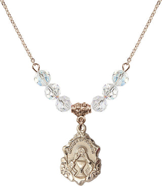 18" Hamilton Gold Plated Necklace with 4mm Crystal Beads featuring a 14kt Gold Filled Mother of a Priest Medal. Engraved Catholic Saint Jewelry