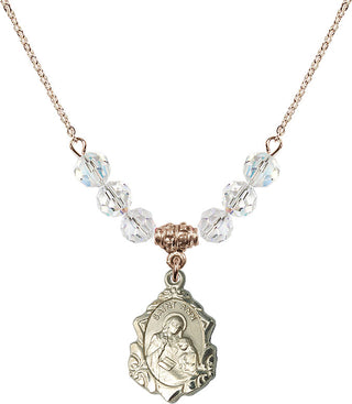 18" Hamilton Gold Plated Necklace with 4mm Crystal Beads featuring a 14kt Gold Filled Saint Ann Medal. Engraved Catholic Saint Jewelry