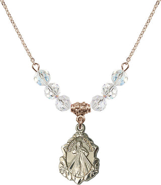 18" Hamilton Gold Plated Necklace with 4mm Crystal Beads featuring a 14kt Gold Filled Divine Mercy Medal. Engraved Catholic Saint Jewelry
