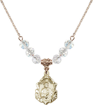 18" Hamilton Gold Plated Necklace with 4mm Crystal Beads featuring a 14kt Gold Filled Saint Jude Medal. Engraved Catholic Saint Jewelry