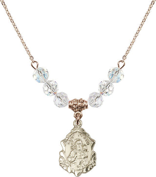 18" Hamilton Gold Plated Necklace with 4mm Crystal Beads featuring a 14kt Gold Filled Saint Joseph Medal. Engraved Catholic Saint Jewelry