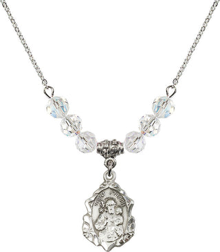 18" Rhodium Plated Necklace with 4mm Crystal Beads featuring a Sterling Silver Saint Joseph Medal. Engraved Catholic Saint Jewelry