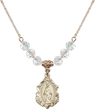 18" Hamilton Gold Plated Necklace with 4mm Crystal Beads featuring a 14kt Gold Filled Miraculous Medal. Engraved Catholic Saint Jewelry