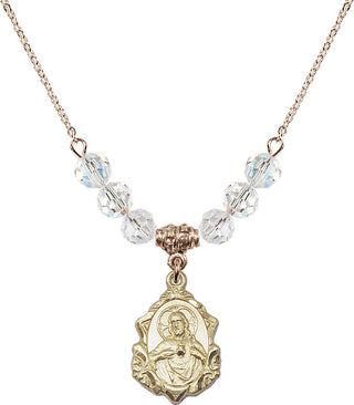 18" Hamilton Gold Plated Necklace with 4mm Crystal Beads featuring a 14kt Gold Filled Scapular Medal.