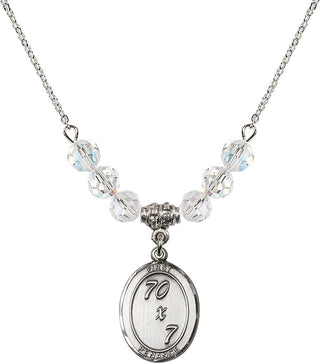 18" Rhodium Plated Necklace with 4mm Crystal Beads featuring a Sterling Silver First Penance Medal.