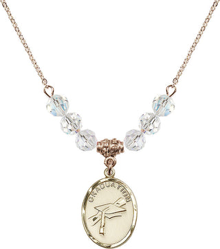 18" Hamilton Gold Plated Necklace with 4mm Crystal Beads featuring a 14kt Gold Filled Graduation Medal.