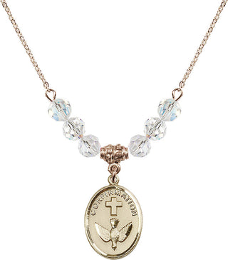 18" Hamilton Gold Plated Necklace with 4mm Crystal Beads featuring a 14kt Gold Filled Confirmation Medal.