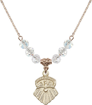 18" Hamilton Gold Plated Necklace with 4mm Crystal Beads featuring a 14kt Gold Filled Seven Gifts Medal.