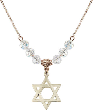 18" Hamilton Gold Plated Necklace with 4mm Crystal Beads featuring a 14kt Gold Filled Star of David Medal.