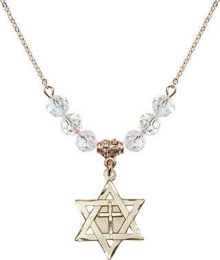 18" Hamilton Gold Plated Necklace with 4mm Crystal Beads featuring a 14kt Gold Filled Star of David with Cross Medal.