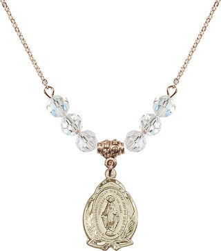 18" Hamilton Gold Plated Necklace with 4mm Crystal Beads featuring a 14kt Gold Filled Miraculous Medal.