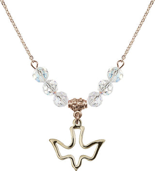 18" Hamilton Gold Plated Necklace with 4mm Crystal Beads featuring a 14kt Gold Filled Holy Spirit Medal.