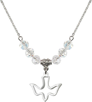 18" Rhodium Plated Necklace with 4mm Crystal Beads featuring a Sterling Silver Holy Spirit Medal.
