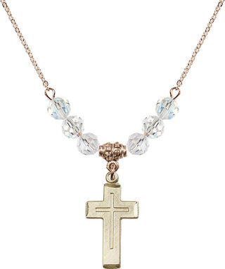 18" Hamilton Gold Plated Necklace with 4mm Crystal Beads featuring a 14kt Gold Filled Cross Medal.