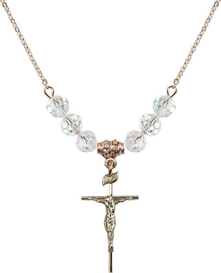 18" Hamilton Gold Plated Necklace with 4mm Crystal Beads featuring a 14kt Gold Filled Crucifix Medal.