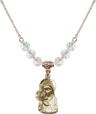 18" Hamilton Gold Plated Necklace with 4mm Crystal Beads featuring a 14kt Gold Filled Madonna & Child Medal.