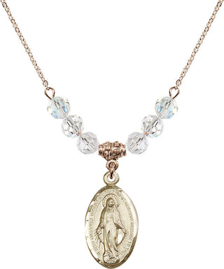 18" Hamilton Gold Plated Necklace with 4mm Crystal Beads featuring a 14kt Gold Filled Miraculous Medal.