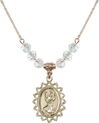 18" Hamilton Gold Plated Necklace with 4mm Crystal Beads featuring a 14kt Gold Filled Saint Christopher Medal.