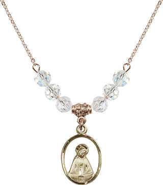 18" Hamilton Gold Plated Necklace with 4mm Crystal Beads featuring a 14kt Gold Filled Madonna Medal.