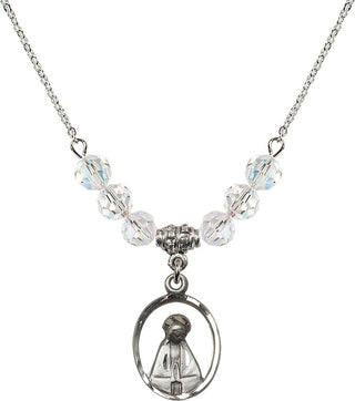 18" Rhodium Plated Necklace with 4mm Crystal Beads featuring a Sterling Silver Madonna Medal.