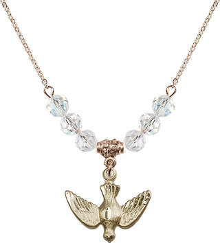 18" Hamilton Gold Plated Necklace with 4mm Crystal Beads featuring a 14kt Gold Filled Holy Spirit Medal.