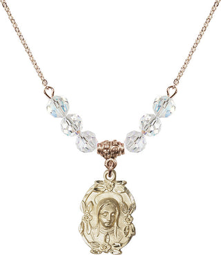 18" Hamilton Gold Plated Necklace with 4mm Crystal Beads featuring a 14kt Gold Filled Madonna Medal.