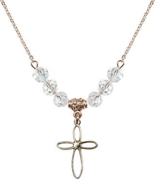 18" Hamilton Gold Plated Necklace with 4mm Crystal Beads featuring a 14kt Gold Filled Loop Cross Medal.