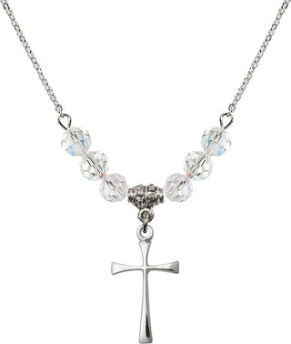 18" Rhodium Plated Necklace with 4mm Crystal Beads featuring a Sterling Silver Maltese Cross Medal.