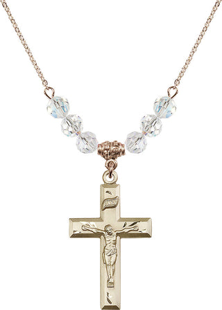 18" Hamilton Gold Plated Necklace with 4mm Crystal Beads featuring a 14kt Gold Filled Crucifix Medal.