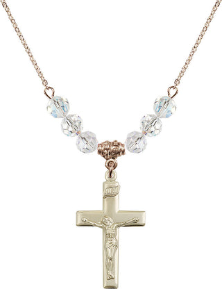 18" Hamilton Gold Plated Necklace with 4mm Crystal Beads featuring a 14kt Gold Filled Crucifix Medal.