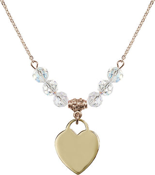 18" Hamilton Gold Plated Necklace with 4mm Crystal Beads featuring a 14kt Gold Filled Heart Medal. Engraved Catholic Saint Jewelry